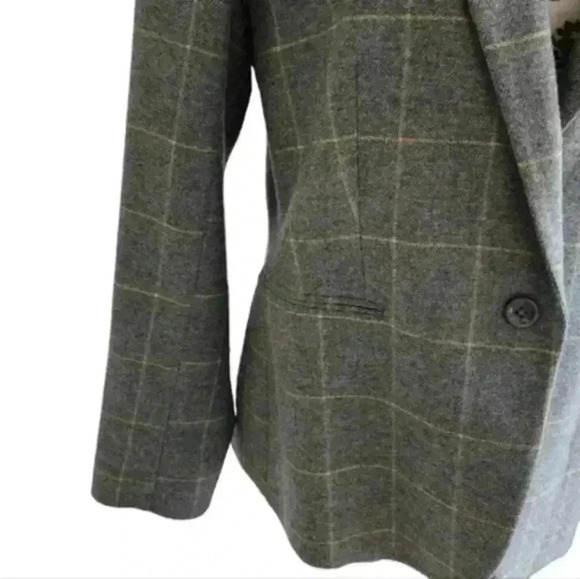 Massimo Dutti Slim Fit Checked Wool Suit Blazer Check Grey Yellow Women's 10 - Picture 8 of 16